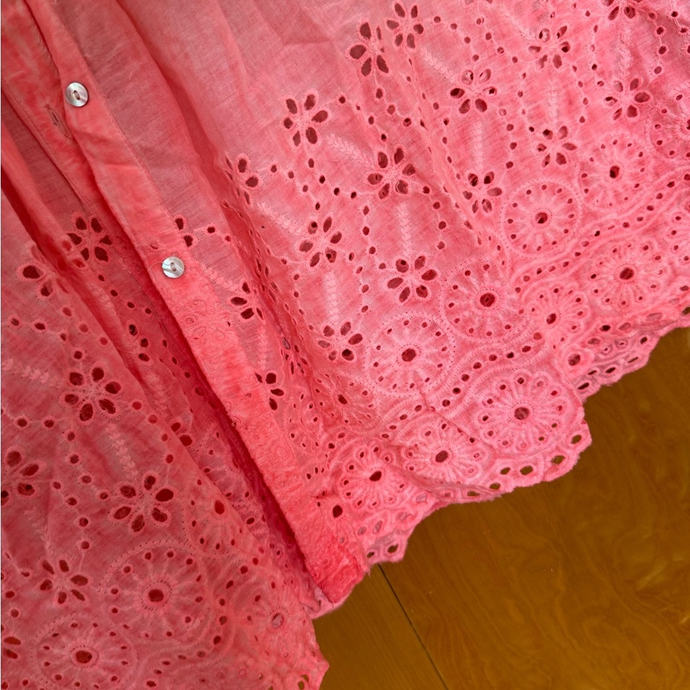 Pink Button-Up Tunic with Eyelet Hem - Picture 3 of 3